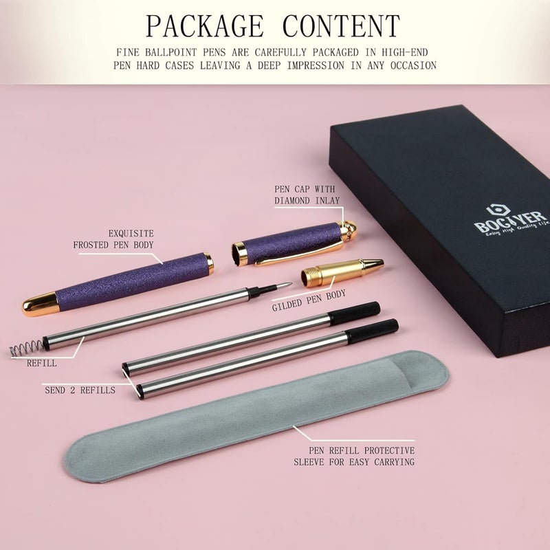 BOCIYER Rollerball Liquid Ink Pens,Best Luxury Ball Pen Gift Set for Women,Black Ink Fancy Pen Refillable for Executive Office,Professional,pretty pens,cool pens,Nice cute Designer Pens(Purple) - Image 2